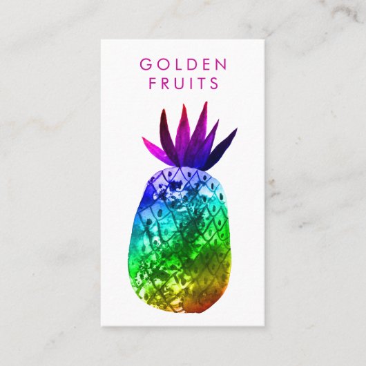 Tropische anananas Waterverf Roze Paarse regenboog Visitekaartje (Voorkant)