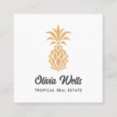 Tropische anananas White en Gold Calling Card Vierkante Visitekaartje (Voorkant)