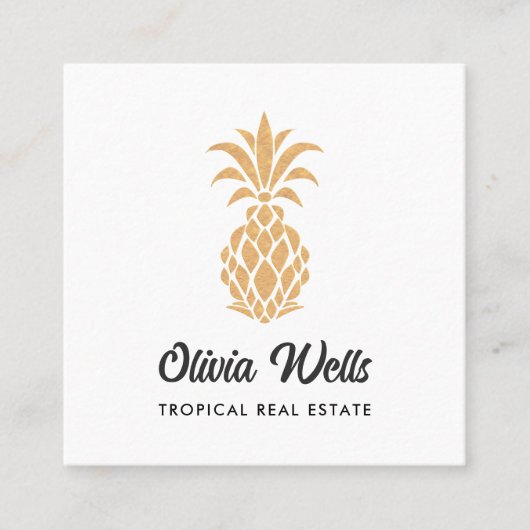 Tropische anananas White en Gold Calling Card Vierkante Visitekaartje (Voorkant)