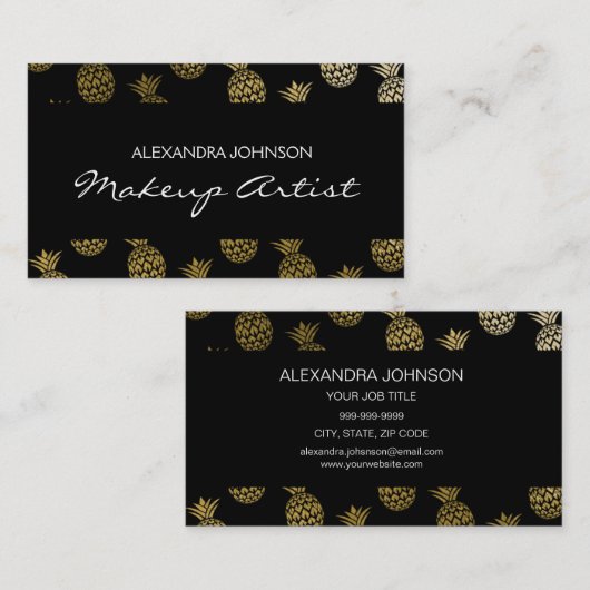 Tropische anananas, zwart en goudvormig visitekaartje (Voorkant / Achterkant)