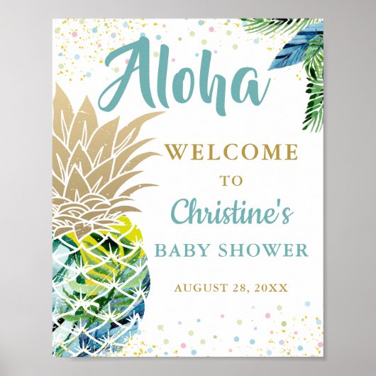 Tropische anananasappelbeach Baby shower Welkomstt Poster (Voorkant)