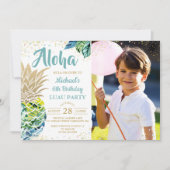 Tropische anananasappelbuis Luau Birthday Foto Kaart (Voorkant)