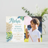 Tropische anananasappelbuis Luau Birthday Foto Kaart (Staand voorkant)