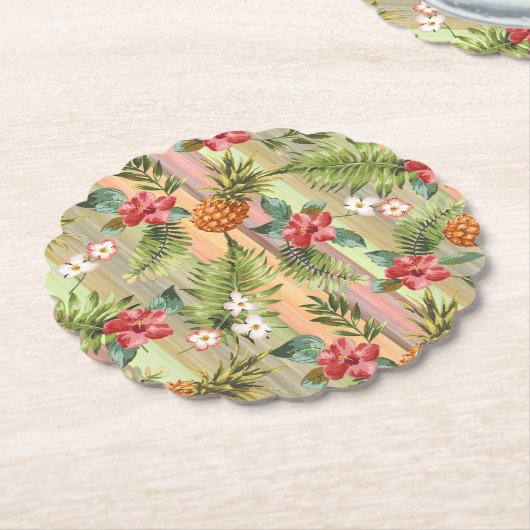Tropische anananasappelflesbloem kartonnen onderzetters (Gekanteld)
