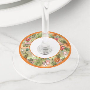 Tropische anananasappelflesbloem wijnglaslabel