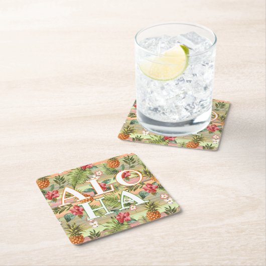 Tropische anananasappelflesflesjes met strepen kartonnen onderzetters (Insitu)