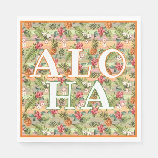 Tropische anananasappelflesflesjes met strepen servet (Voorkant)