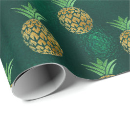 Tropische anananasappelvruchten goudgroen glas cadeaupapier