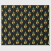 Tropische anananasappelvruchten groen zwart goud cadeaupapier (Vlak)