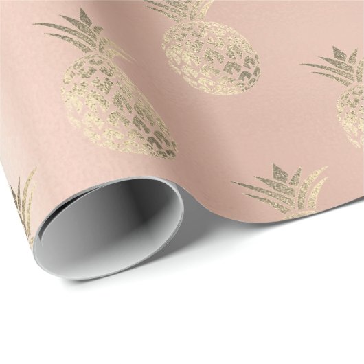 Tropische anananasappelvruchten roos goudspoelpoed cadeaupapier (Rol Hoek)