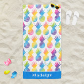 Tropische anananasblauwe Waterverf Aangepaste naam Strandlaken