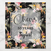 Tropische anananasbloemen op zwart wijn etiket (Enkel label)