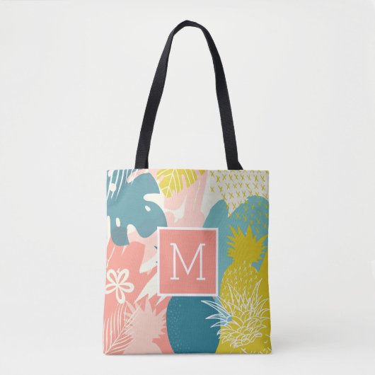 Tropische anananasepenmonogram Canvas tas Hawaiian (Voorkant)