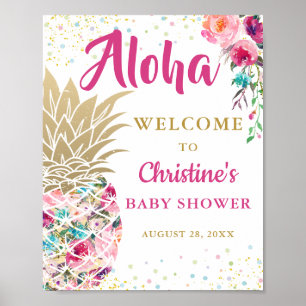 Tropische anananasroze Baby shower Welkom Poster