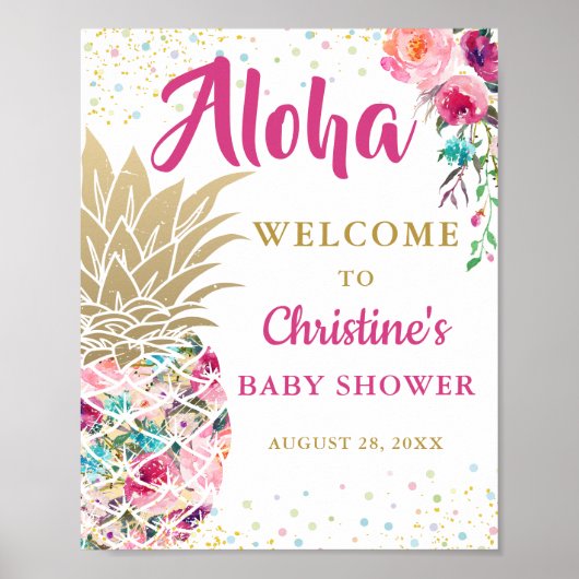 Tropische anananasroze Baby shower Welkom Poster (Voorkant)