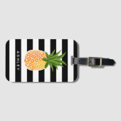Tropische anananassekleur zwart witte strepen bagagelabel (Voorkant (horizontaal))