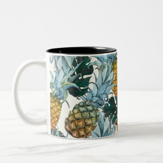 Tropische anananassen en bladeren exotische eiland tweekleurige koffiemok (Links)