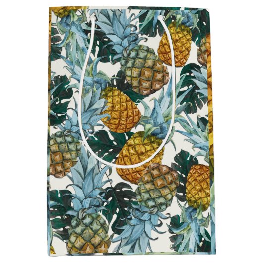 Tropische anananassen en bladeren exotische verjaa medium cadeauzakje (Voorkant)