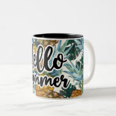 Tropische anananassen en bladeren Hallo zomer Tweekleurige Koffiemok (Voorkant rechts)