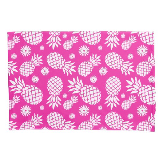 Tropische anananassen en bloemen roze witte kunst kussensloop (Voorkant)