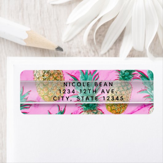 Tropische anananassen en roze marmer Chic Party Etiket (Insitu)