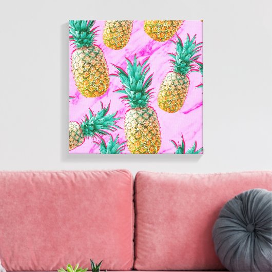 Tropische anananassen en roze marmer modern kleurr canvas afdruk (Insitu (Woonkamer))