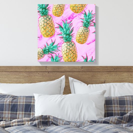 Tropische anananassen en roze marmer modern kleurr canvas afdruk (Insitu (Slaapkamer))
