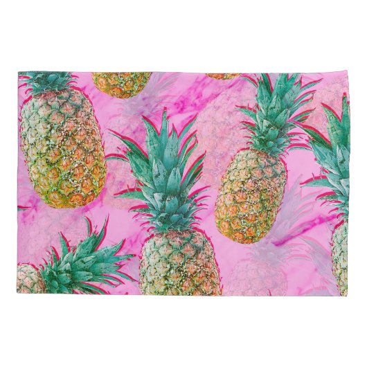 Tropische anananassen en roze marmer modern kleurr kussensloop (Achterkant)