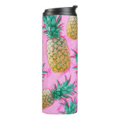 Tropische anananassen en roze marmer modern kleurr thermosbeker (Gedraaid links)
