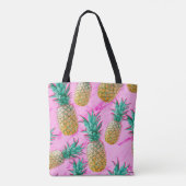 Tropische anananassen en roze marmer modern kleurr tote bag (Achterkant)