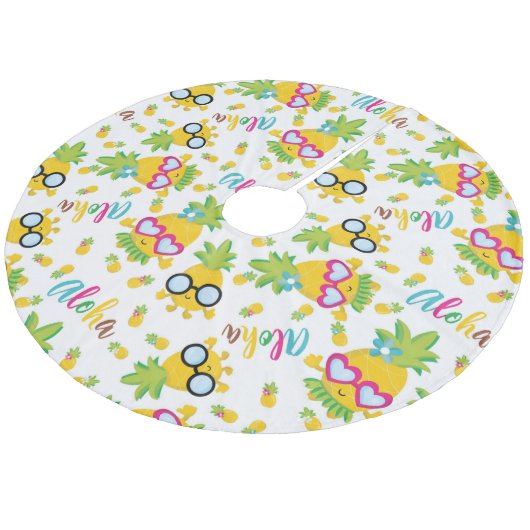 Tropische anananassen fleece kerstboom rok (Gekanteld)