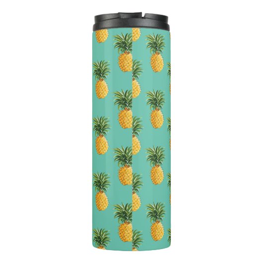 Tropische anananassen op Blauwgroen | Jouw namen t Thermosbeker (Achterkant)