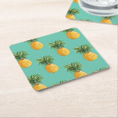 Tropische anananassen op Blauwgroen Kartonnen Onderzetters (Schuin)