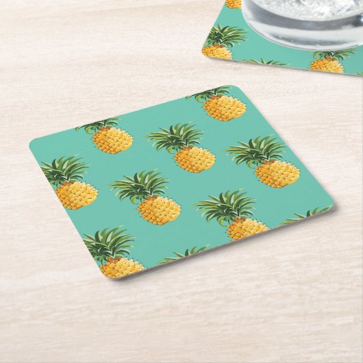 Tropische anananassen op Blauwgroen Kartonnen Onderzetters (Schuin)