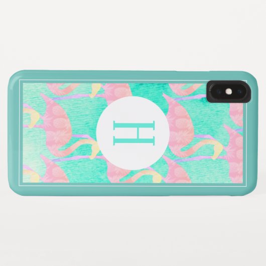 Tropische anananassen Roze lamingos | Monogram Case-Mate iPhone Case (Achterkant (horizontaal))