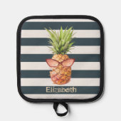 Tropische anananassenmarineblauw Stripes Pannenlap (Voorkant)