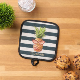 Tropische anananassenmarineblauw Stripes Pannenlap