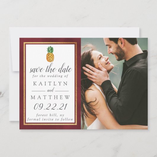 Tropische anananassetbruiloft bespaart de datum save the date (Voorkant)