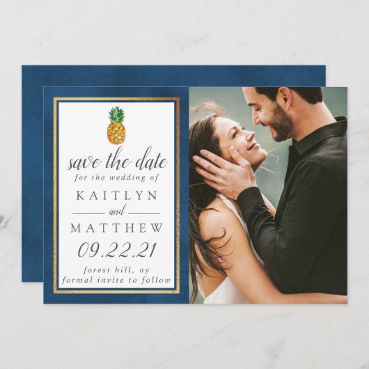 Tropische anananassetbruiloft bespaart de datum save the date (Voorkant / Achterkant)