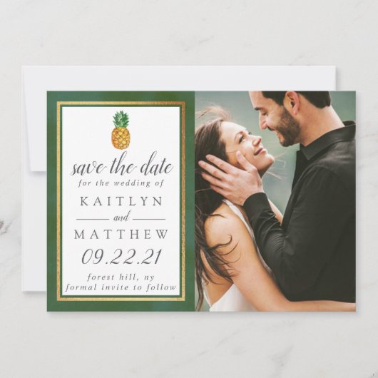 Tropische anananassetbruiloft bespaart de datum save the date (Voorkant)