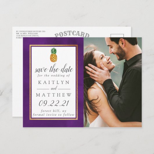 Tropische anananassetbruiloft bespaart de datum va aankondigingskaart (Voorkant / Achterkant)