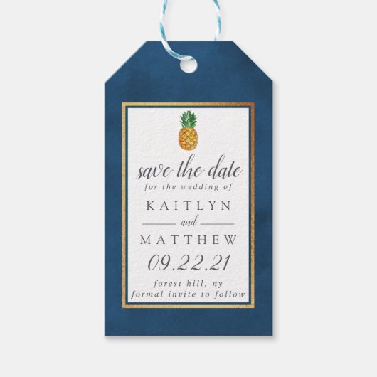 Tropische anananassetbruiloft bespaart de datum wa cadeaulabel (Voorkant)