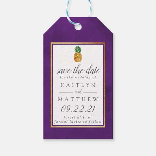 Tropische anananassetbruiloft bespaart de datum wa cadeaulabel (Voorkant)
