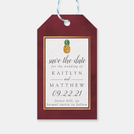 Tropische anananassetbruiloft bespaart de datum wa cadeaulabel (Voorkant)
