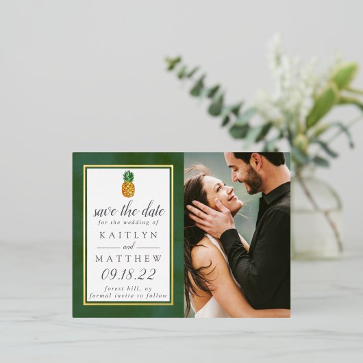 Tropische anananassetransport bespaart de datum folie uitnodiging briefkaart (Staand Voorkant)