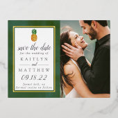 Tropische anananassetransport bespaart de datum folie uitnodiging briefkaart (Voorkant)