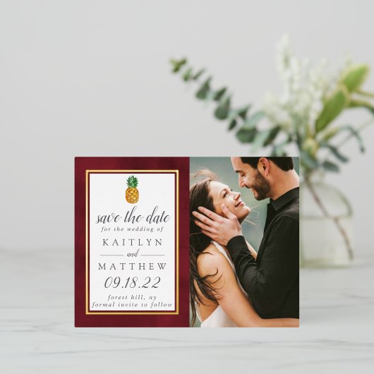 Tropische anananassetransport bespaart de datum folie uitnodiging briefkaart (Staand Voorkant)