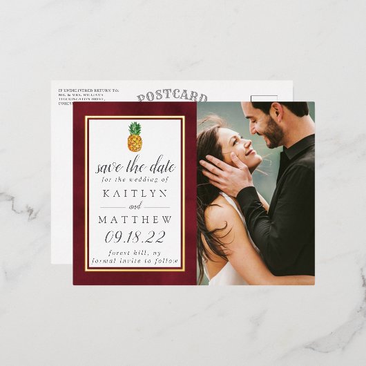 Tropische anananassetransport bespaart de datum folie uitnodiging briefkaart (Voorkant / Achterkant)