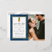 Tropische anananassetransport bespaart de datum folie uitnodiging briefkaart (Voorkant / Achterkant)