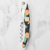 Tropische anananassolmonogram flesje zwart kurkentrekker (Voorkant)